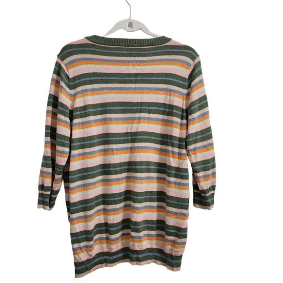 Modcloth Sweater Womens 1X Green Striped Knit V-Neck Pullover 3/4 Sleeve Cotton - Picture 6 of 9